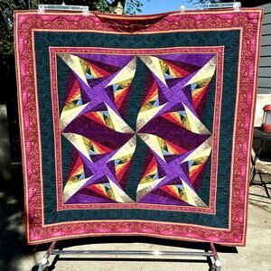 Vintage Handmade Art Quilt Wall Hanging Tapestry Kaleidoscope Rainbow 60x60